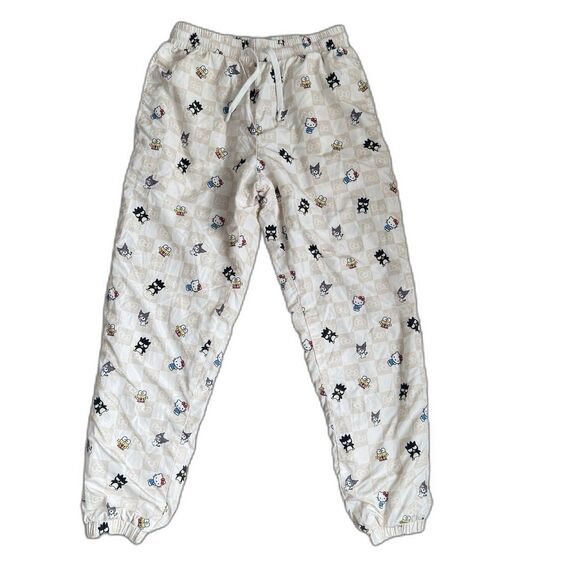 Hello Kitty Cream Checkered Puffer Jogger Pants Hello Kitty Character Pants Sz S - Picture 1 of 5